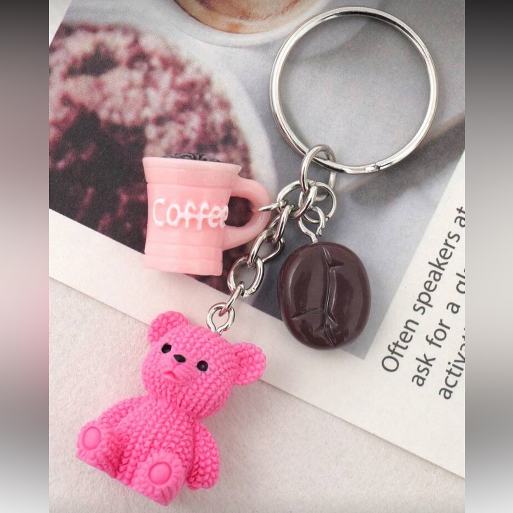 🧸NEW Pink Bear Keychain with Coffee Cup🧸
